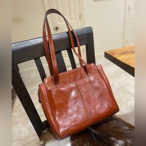 Patricia Nash brown leather satchel handbag bag purse tote